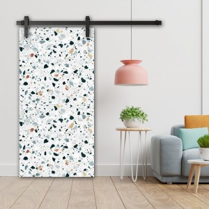 Porte Coulissante Terrazzo en bois recouvert d'adhésif imprimé motifs granito