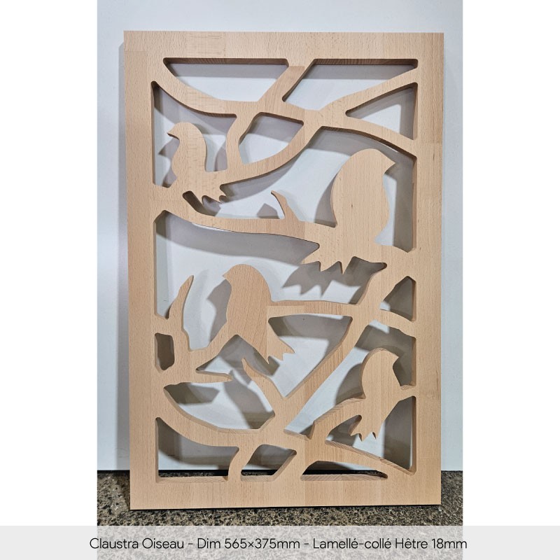Claustra Oiseau - Dim 565x375mm - Lamellé-collé Hêtre 18mm