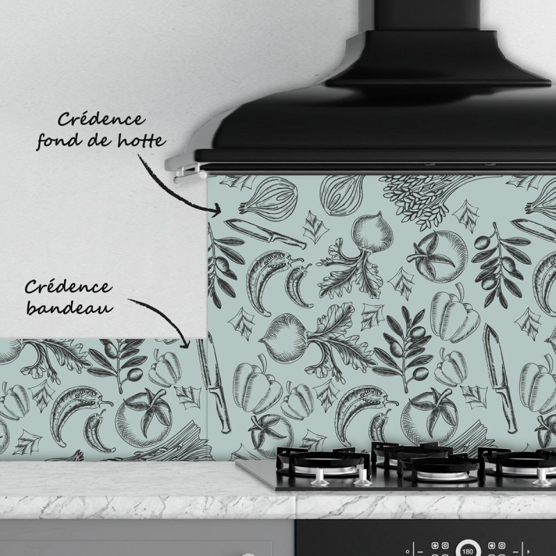 Crédence Cuisine Dessin Légumes Noir et Blanc