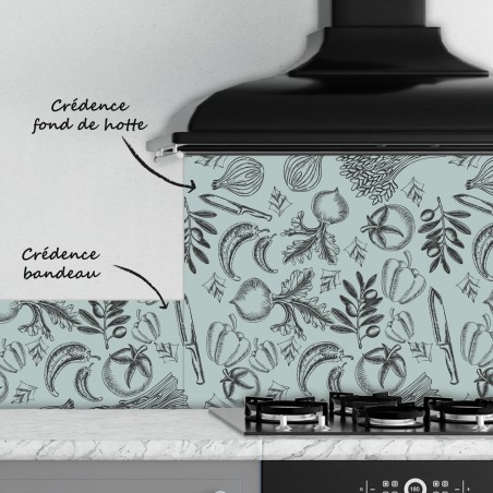 Crédence Cuisine Dessin Légumes Noir et Blanc