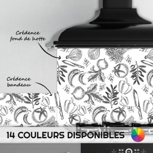 Crédence Cuisine Dessin Légumes Noir et Blanc
