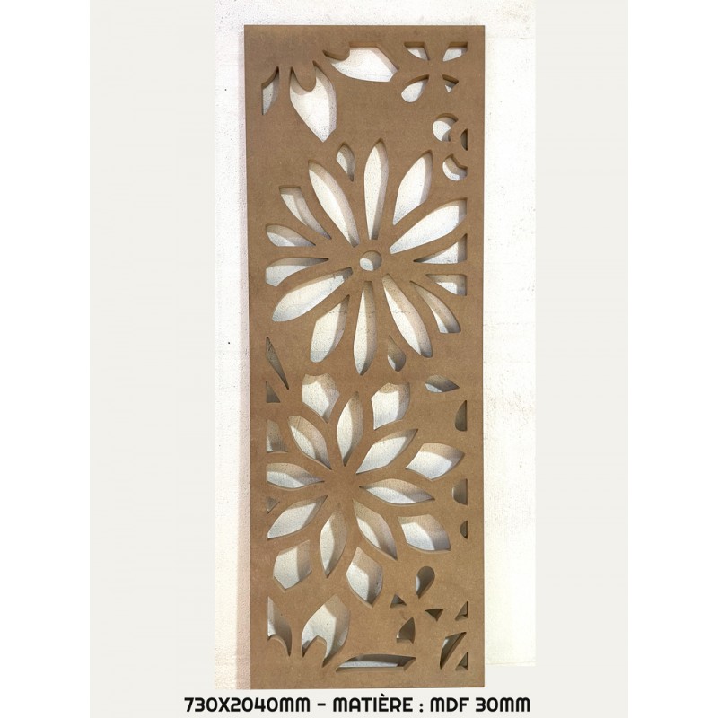 Claustra Fleurs panneau décoratif ajouré sur mesure pour clôture extérieur ou cloison intérieure en bois