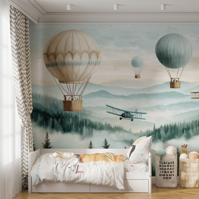 Papier peint panoramique Montgolfière Vintage