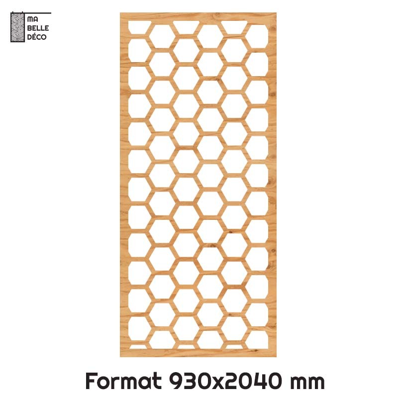 Porte Coulissante déco en Claustra motif nid d'abeille en bois 93cm