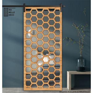 Porte Coulissante déco en Claustra motif nid d'abeille en bois