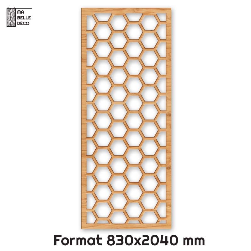 Porte Coulissante déco en Claustra motif nid d'abeille en bois 83cm
