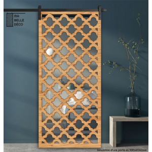 Porte Coulissante déco en Claustra motif Art Déco en bois