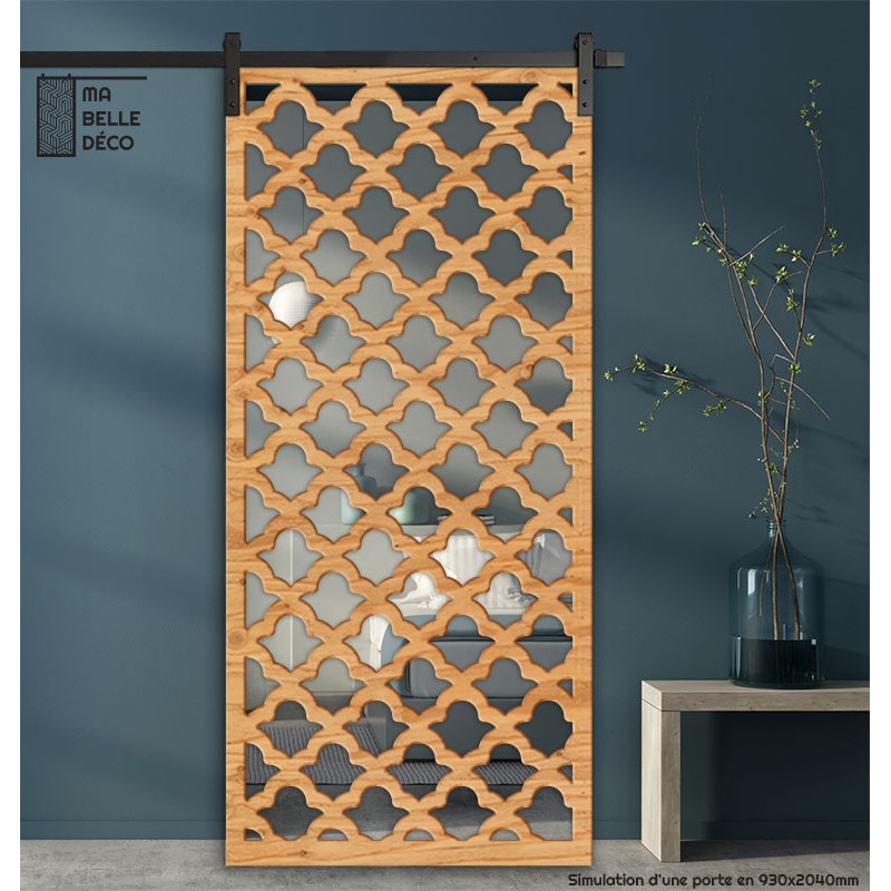 Porte Coulissante déco en Claustra motif Art Déco en bois