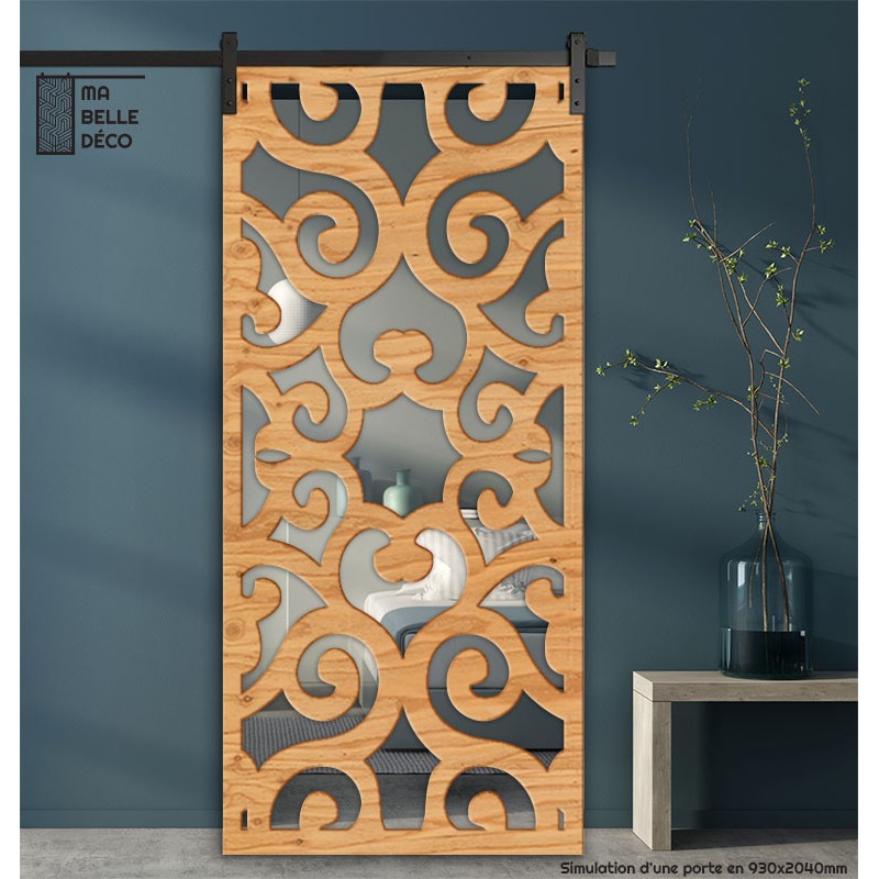 Porte Coulissante déco en Claustra motif Arabesque en bois
