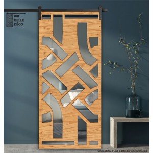 Porte Coulissante en Claustra bois motif Asie