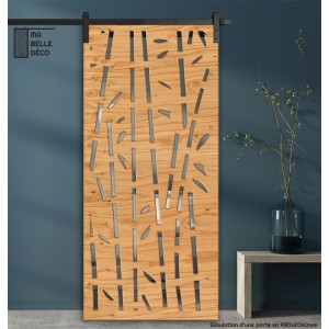 Porte Coulissante déco en Claustra motif Bambou en bois