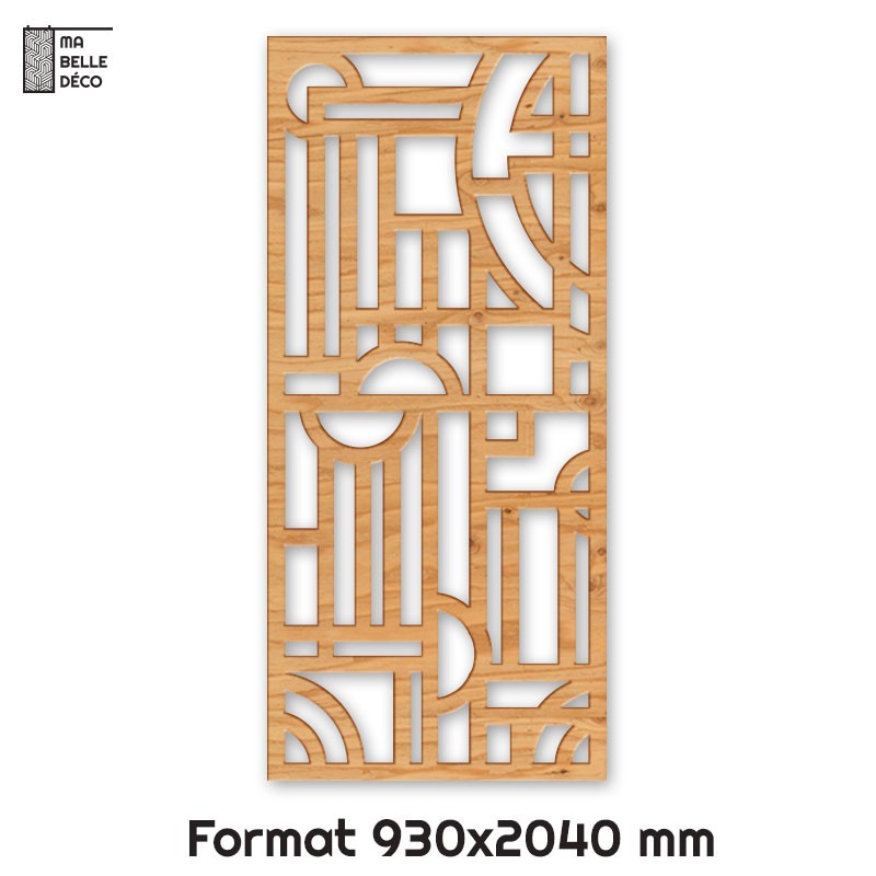 Porte Coulissante en Claustra bois motif Bauhaus 93cm