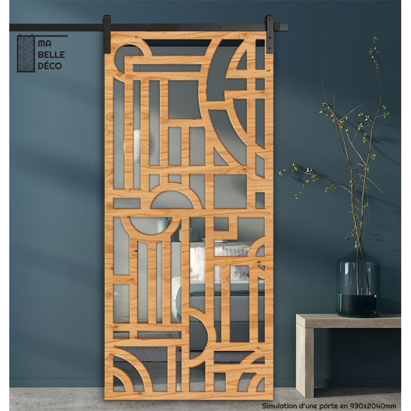 Porte Coulissante en Claustra bois motif Bauhaus