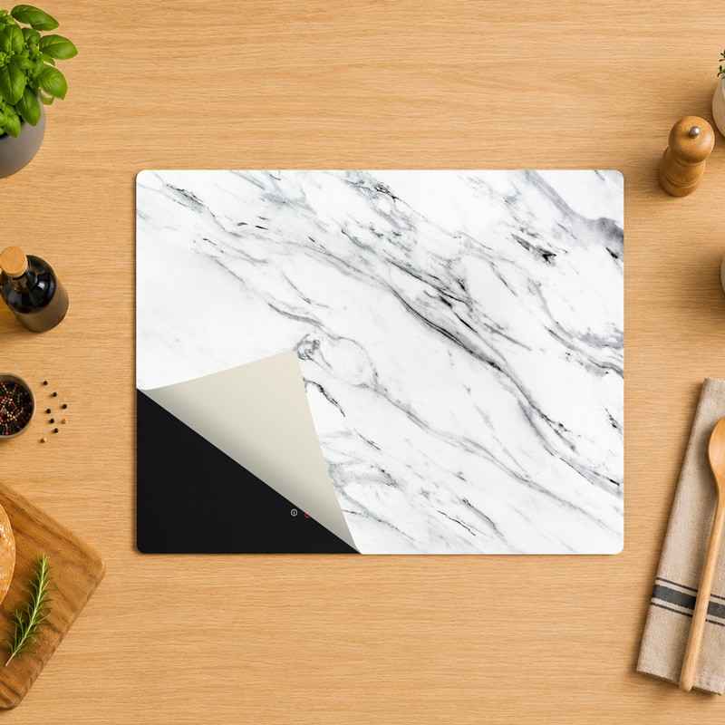 Tapis protège plaque de cuisson - Marbre blanc