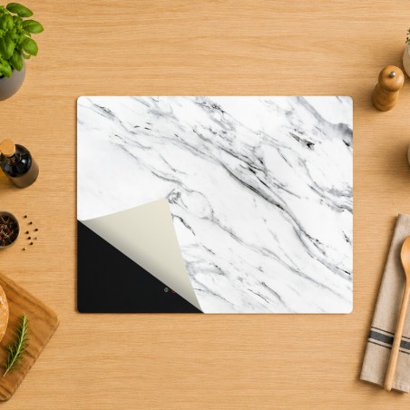 Tapis protège plaque de cuisson - Marbre blanc
