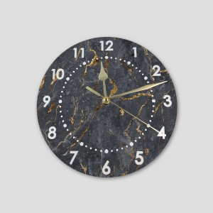 Horloge murale imprimée marbre noir et doré