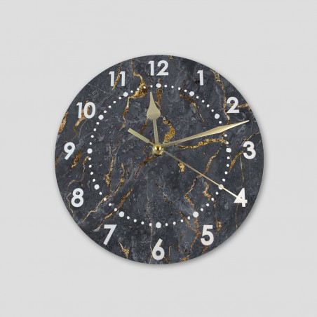 Horloge murale imprimée marbre noir et doré