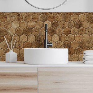 Crédence déco salle de bain vasques motif Abeille Bois