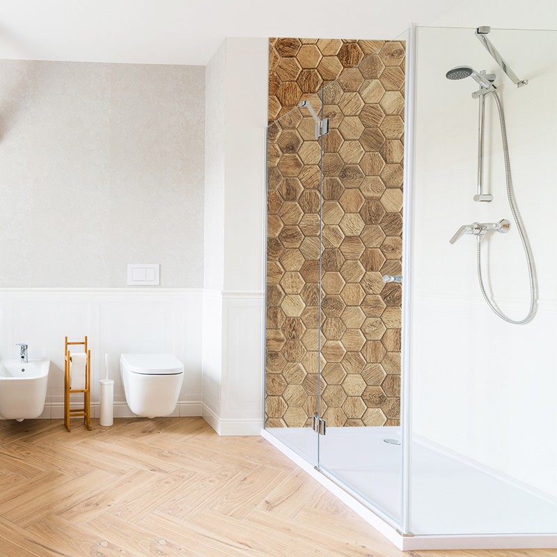 Crédence déco salle de bain panneau de douche motif Abeille Bois