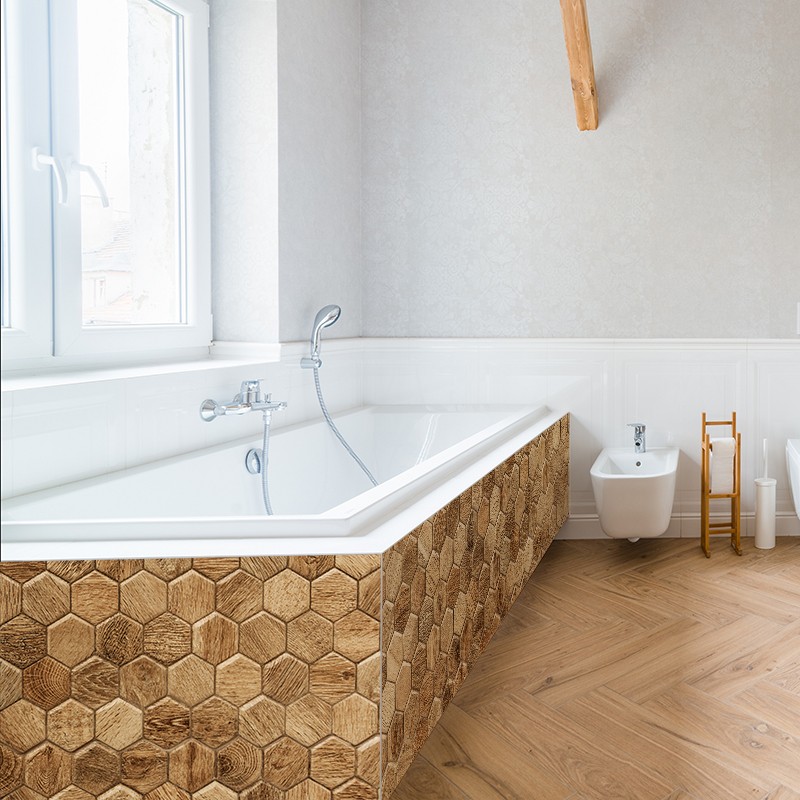 Crédence déco salle de bain tablier de baignoire motif Abeille Bois