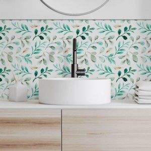Crédence déco salle de bain vasques motif Branche Nature