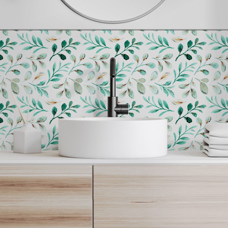 Crédence déco salle de bain vasques motif Branche Nature