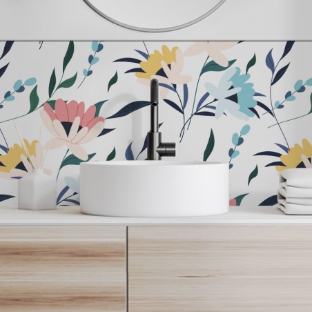 Crédence déco salle de bain vasques motif Fleurs colorées