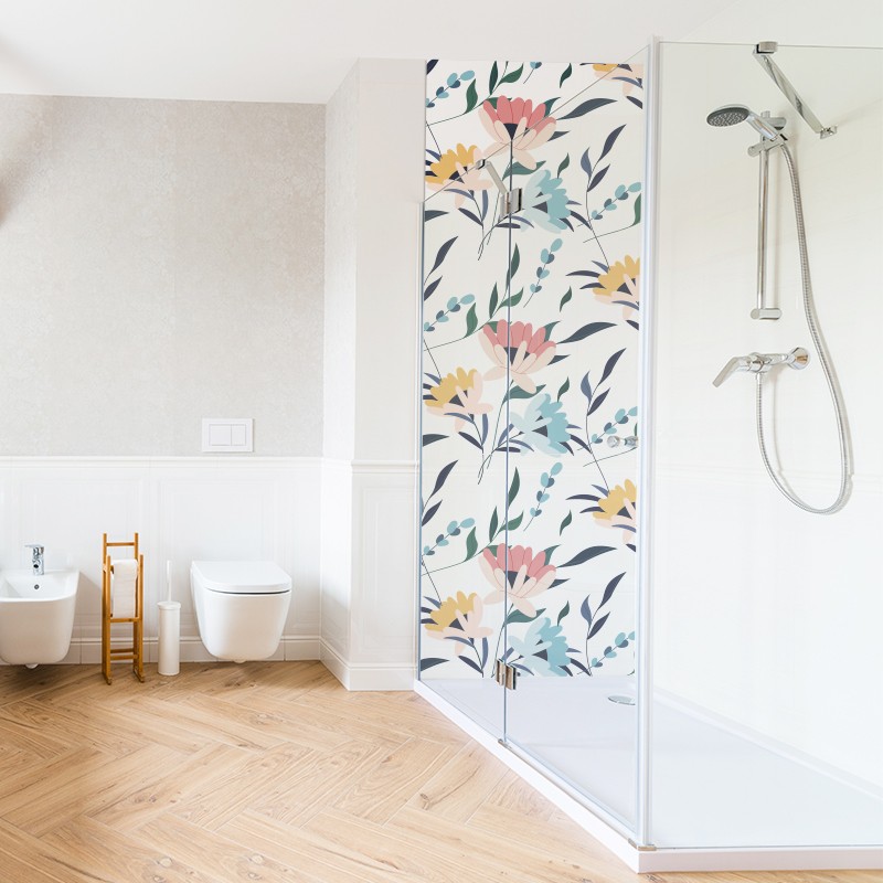 Crédence déco salle de bain panneau de douche motif Fleurs colorées