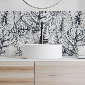 Crédence déco salle de bain vasques motif Feuilles dessinées