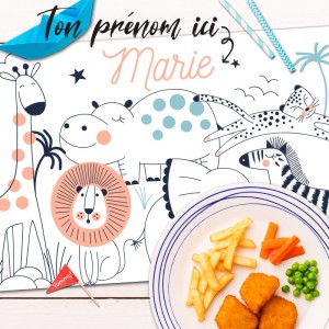 Set de Table imprimé motifs Animaux Prénom décoration maison salle à manger et cuisine