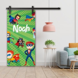 Double Porte Coulissante en bois recouvert d'un motif Super Héro vert
