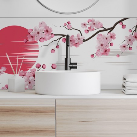 Crédence déco salle de bain vasques motif  Japon Blanc
