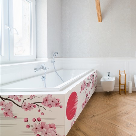 Crédence déco salle de bain tablier de baignoire motif Japon Blanc