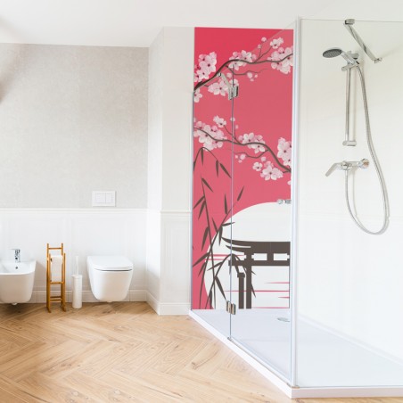 Crédence déco salle de bain panneau de douche motif Japon Rose