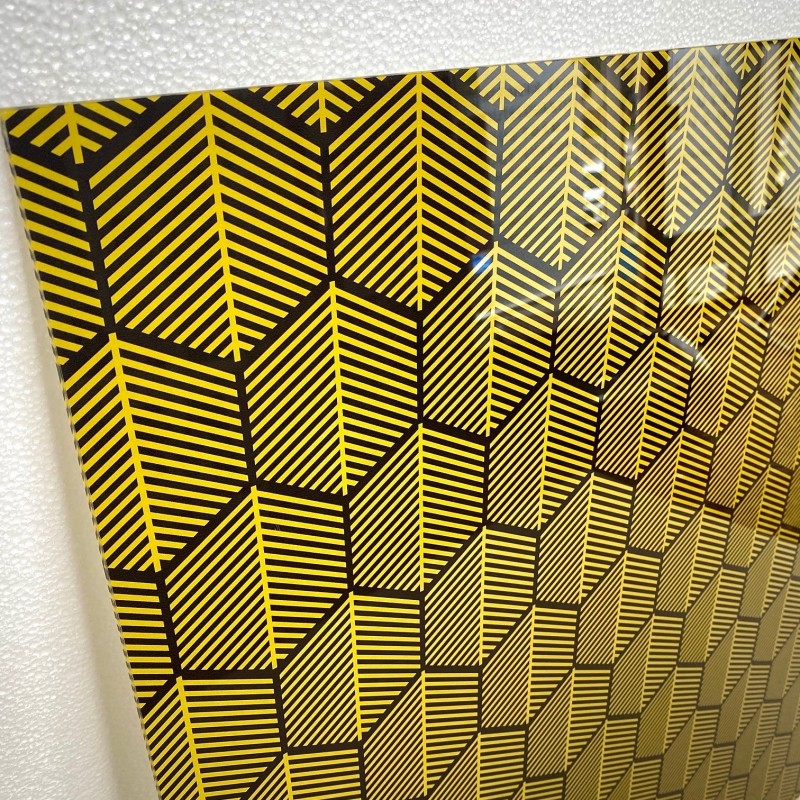 Crédence déco salle de bain motif Noir et Or, impression sur verre acrylique ultra brillant.