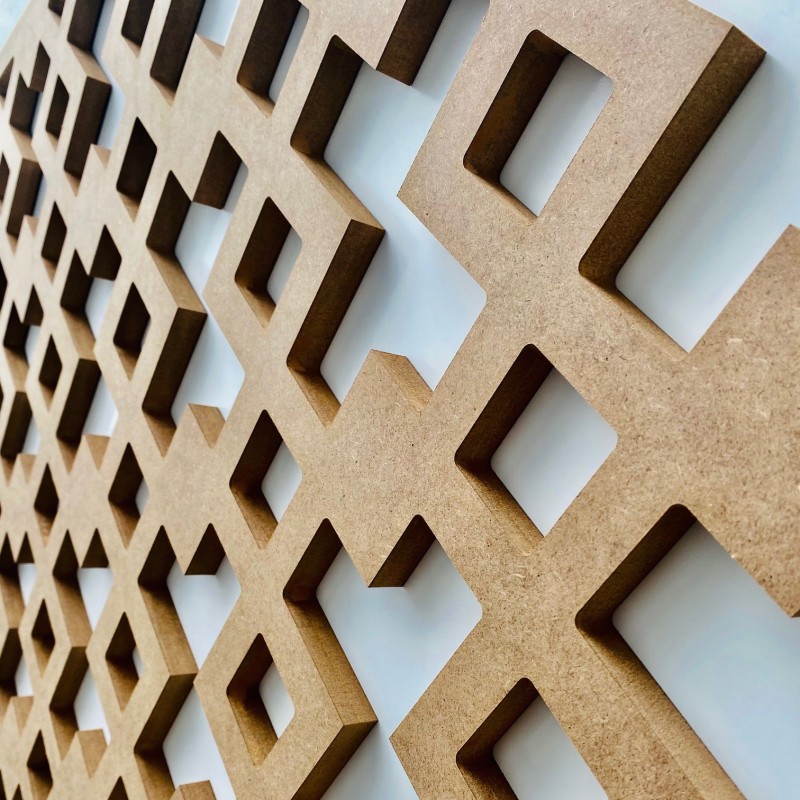 Porte Coulissante déco en Claustra motif Carré en MDF