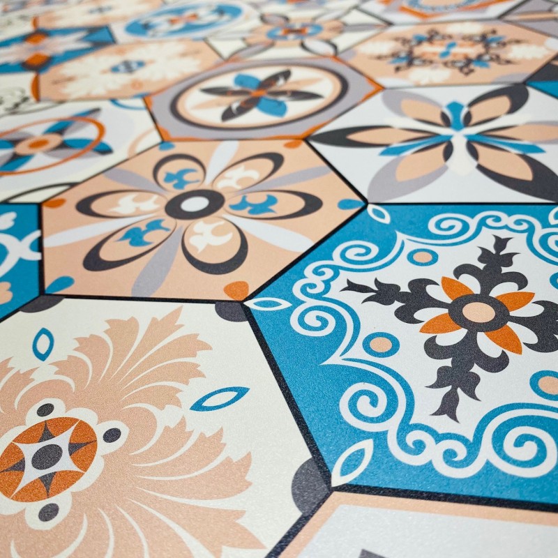 Crédence déco salle de bain vasque motif Carreaux de ciment coloré