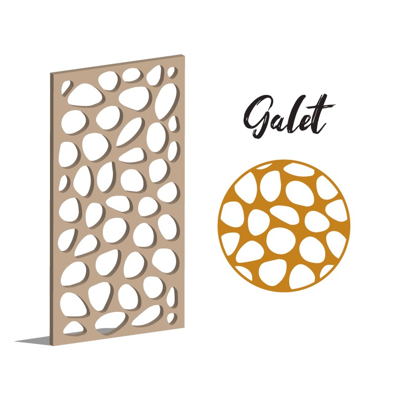 Claustra galet décoratif ajouré sur mesure pour clôture extérieur en PVC ou Dibond ou cloison intérieure en bois