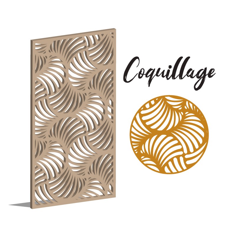 Claustra Coquillage décoratif ajouré sur mesure pour clôture extérieur en PVC ou Dibond ou cloison intérieure en bois