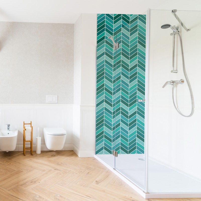 Crédence déco salle de bain panneau de douche motif Chevrons