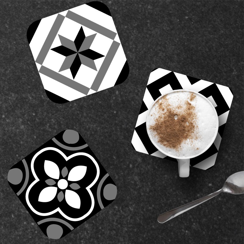 6 dessous de verre imprimés au motif carreaux de ciment