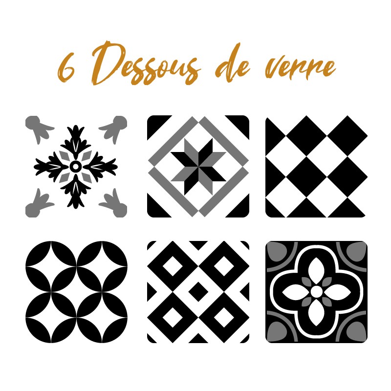 6 dessous de verre imprimés au motif carreaux de ciment