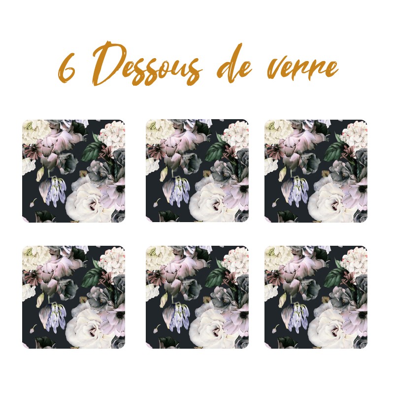 6 dessous de verre au motif Fleurs