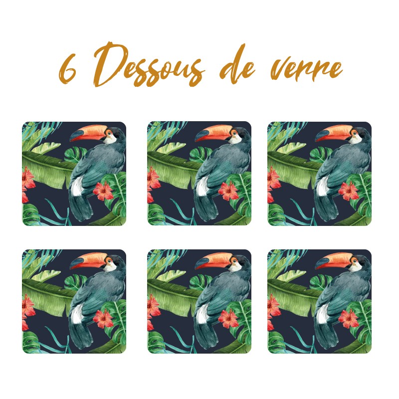 6 dessous de verre au motif Jungle