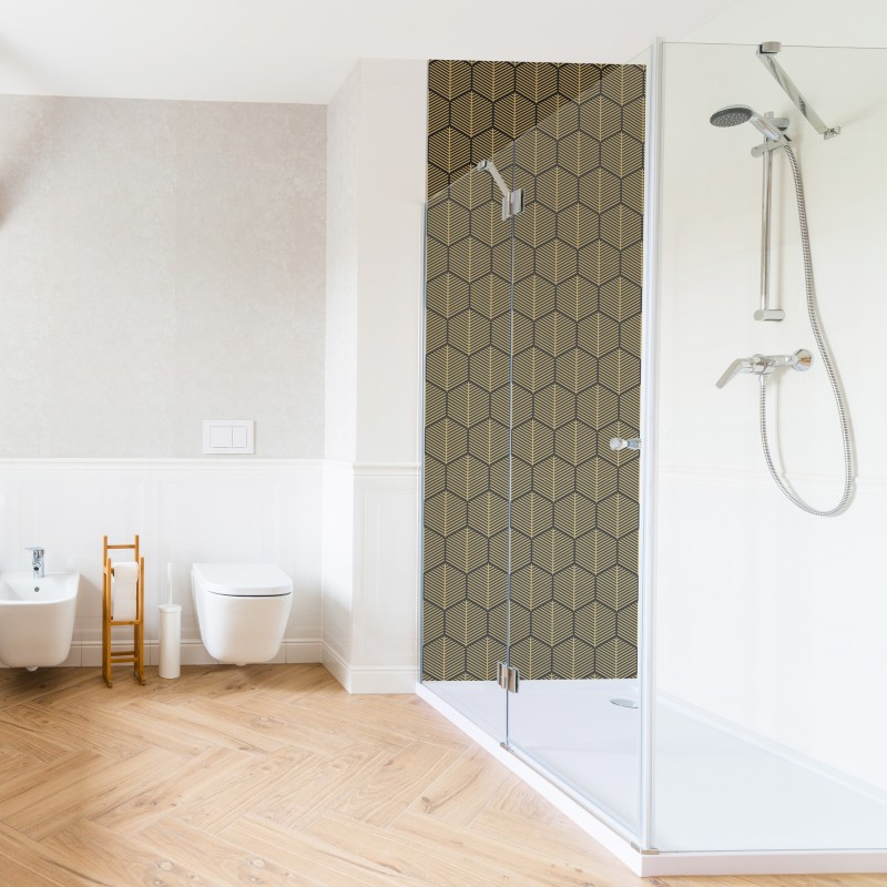 Crédence déco salle de bain panneau de douche motif Noir et Or