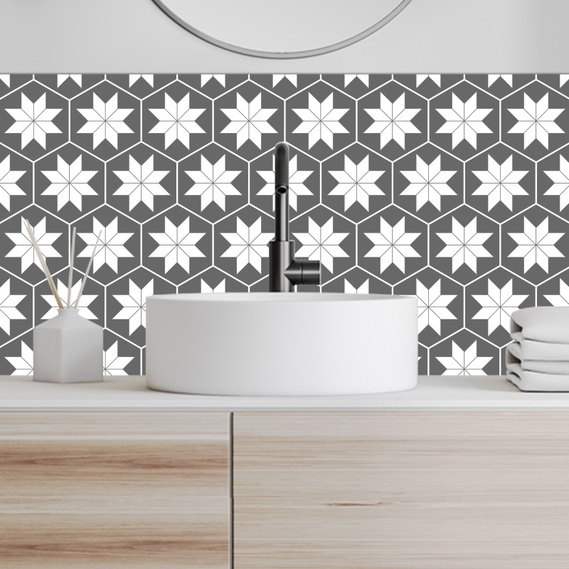 Crédence Salle de bain Carreaux fleurs béton