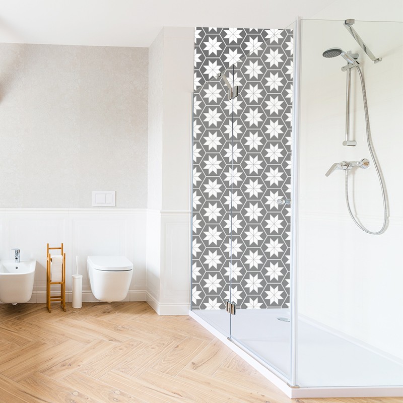 Crédence Salle de bain Carreaux fleurs béton