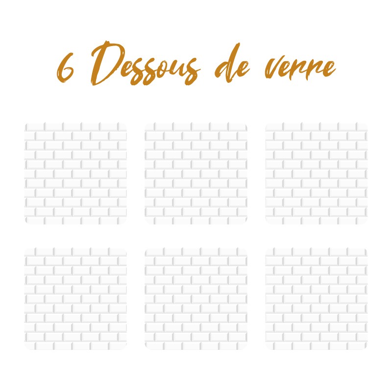 6 dessous de verre Carrelage blanc métro