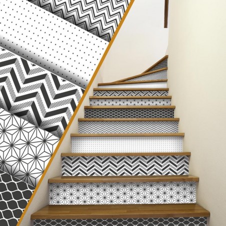 Contremarches escalier motifs géométrique couleur Noir & Blanc décoration intérieur maison