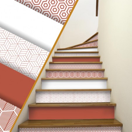 Contremarches escalier motifs géométrique couleur Terracotta décoration intérieur maison